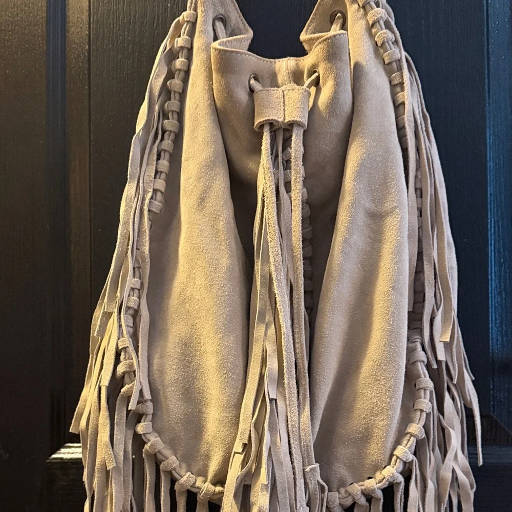 Suede Fringe Bucket Bag - Picture 6 of 13
